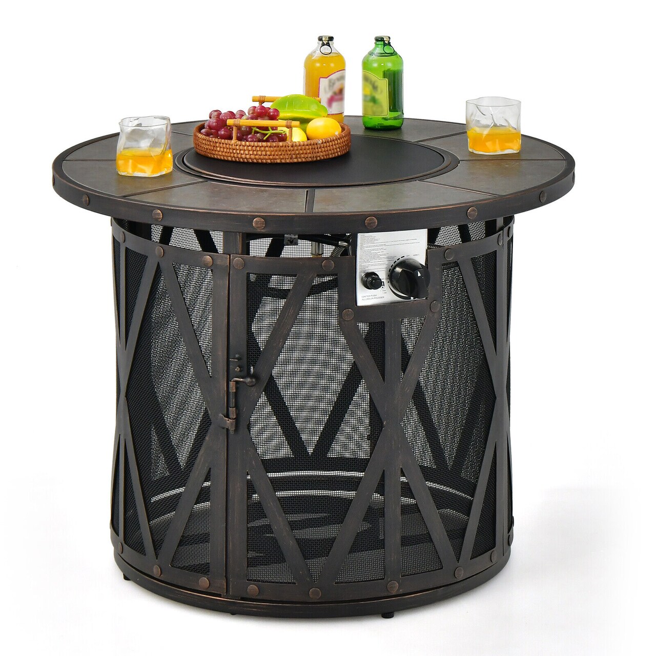 Outdoor 32 Inch Fire Pit Table 30,000 BTU with Fire Glasses and PVC Cover
